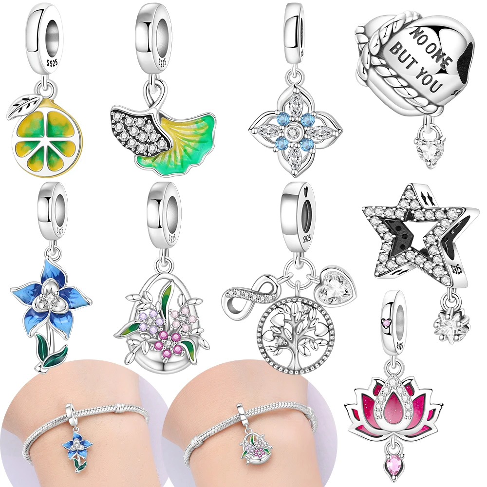 Blatt Blume Lotus Familienstammbaum Stern Versilberte Perlen Original Charms Passend für Armbänder Taschen Schlüsselanhänger DIY Frauen Geschenk Accessoire