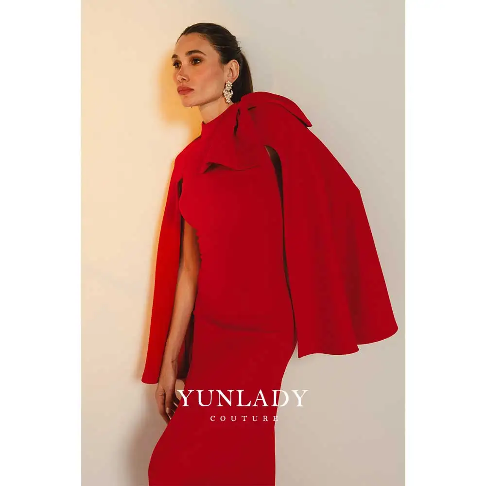 

YUNLAN Elegant Burgundy Wedding Ball Bride's Mother's Dress Saudi Lady Special Occasion Formal Cape Sleeve Maxi Evening Gown
