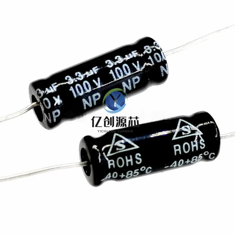 50pcs New original 2.2/3.3/4.7/6.8/10UF100V tweeter Infinity axial electrolytic frequency divider Horizontal capacitor black