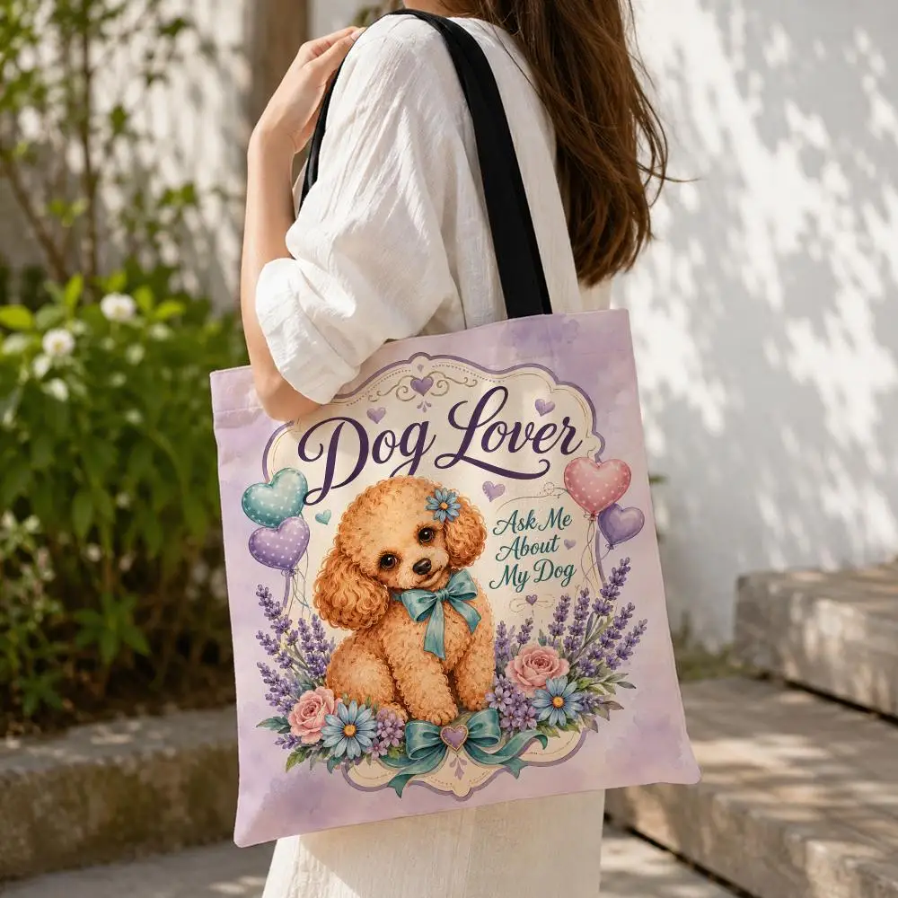 Tell Me About Your Dog Storage Bags Large Capacity Canvas Tote Bag Reusable Shoulder Handbag for Daily Shopping Travel 3