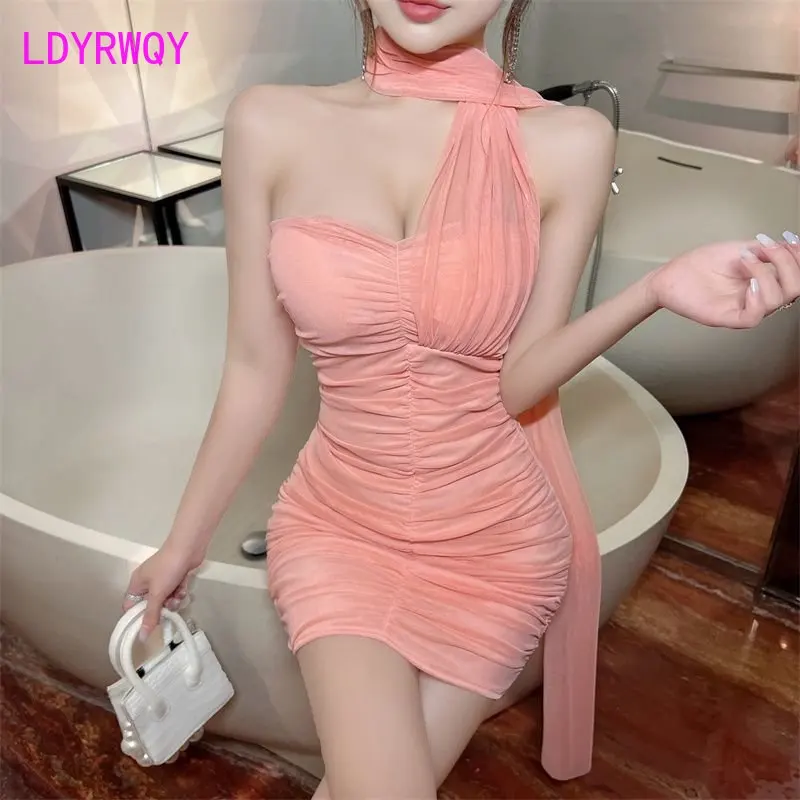 

Pleated design, temperament, sexy bra dress, women's summer waistband and buttocks