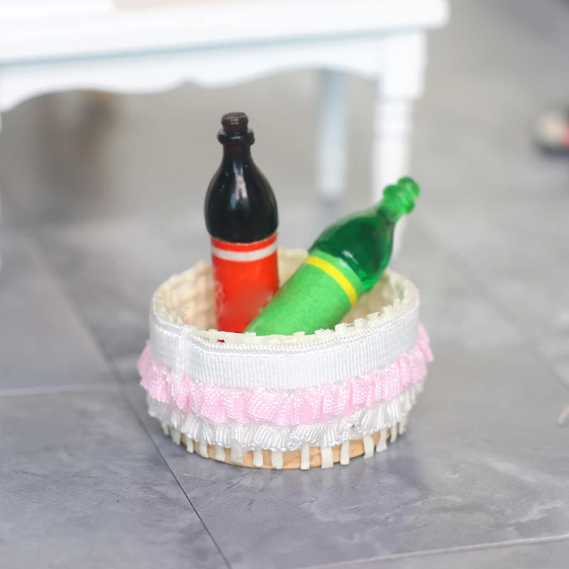 1:12 casa de bonecas em miniatura caixa de armazenamento de renda cesta de armazenamento de tecido móveis modelo de casa decoração brinquedo casa de boneca acessórios