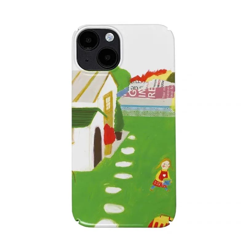 Green Oil Painting Art Little Girl Case for IPhone 16 15 14 13 Pro Max 12 Mini 11 Pro Shockproof Protective Hard Acrylic Cover