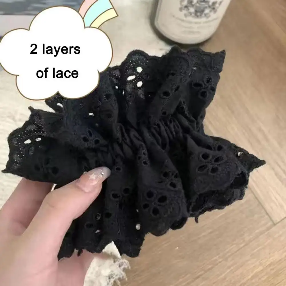 2PCS Handmade Hollow Lace Hair Scrunchies Elastic Hair Ties Women Girls Big Hair Bands Ponytail Holder Hair Rubber Bands