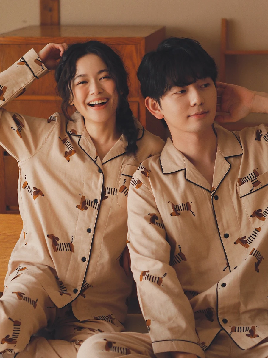 

Pure Cotton Long Sve Cartoon Home Clothes Women's Spwear Couple Set August Gesang Brand Comfortable Breathable Fabric