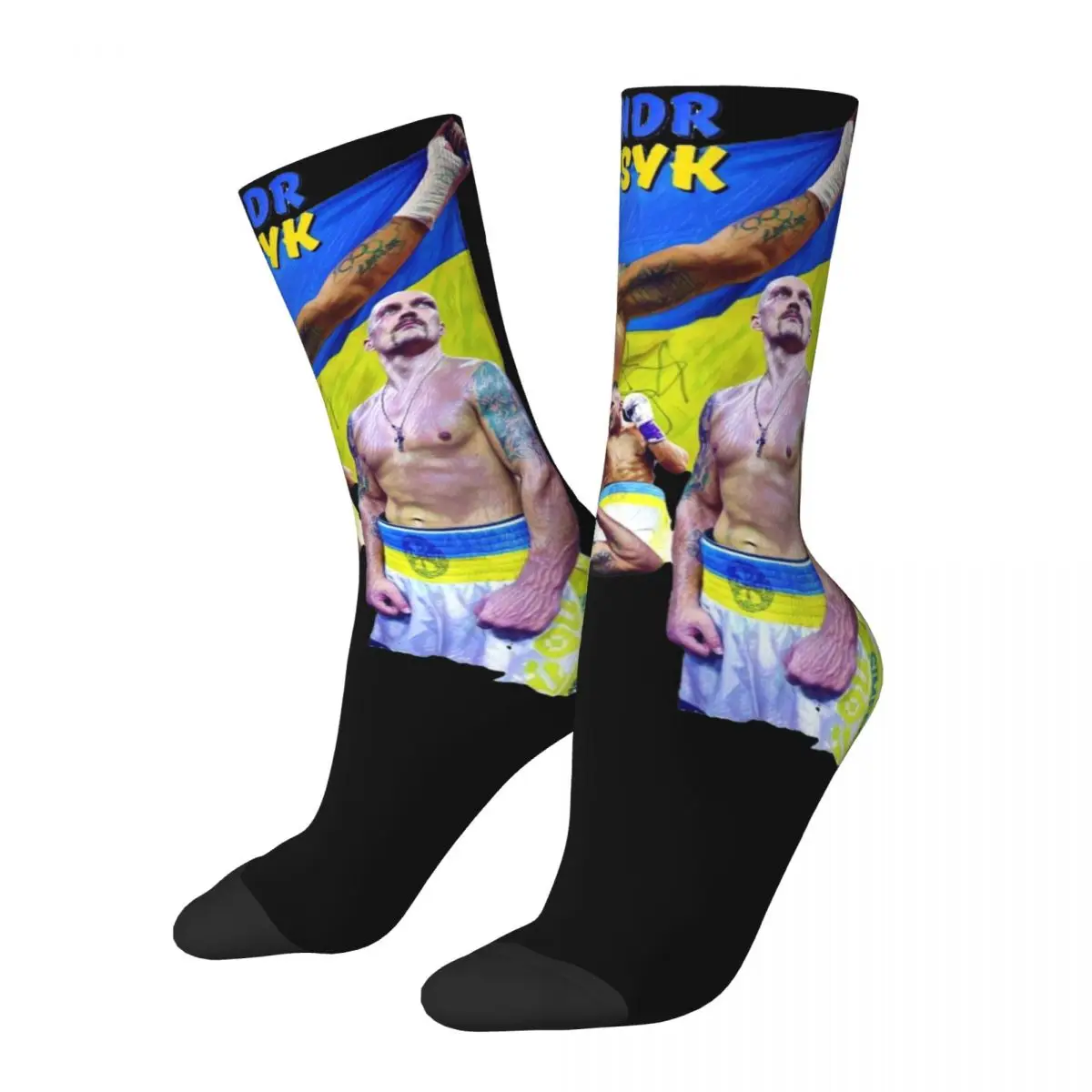 

Oleksandr Usyk Boxing Boxer Theme Print Socks Accessories All Season Undisputed Heavyweight Cotton Middle Tube Socks Non-slip