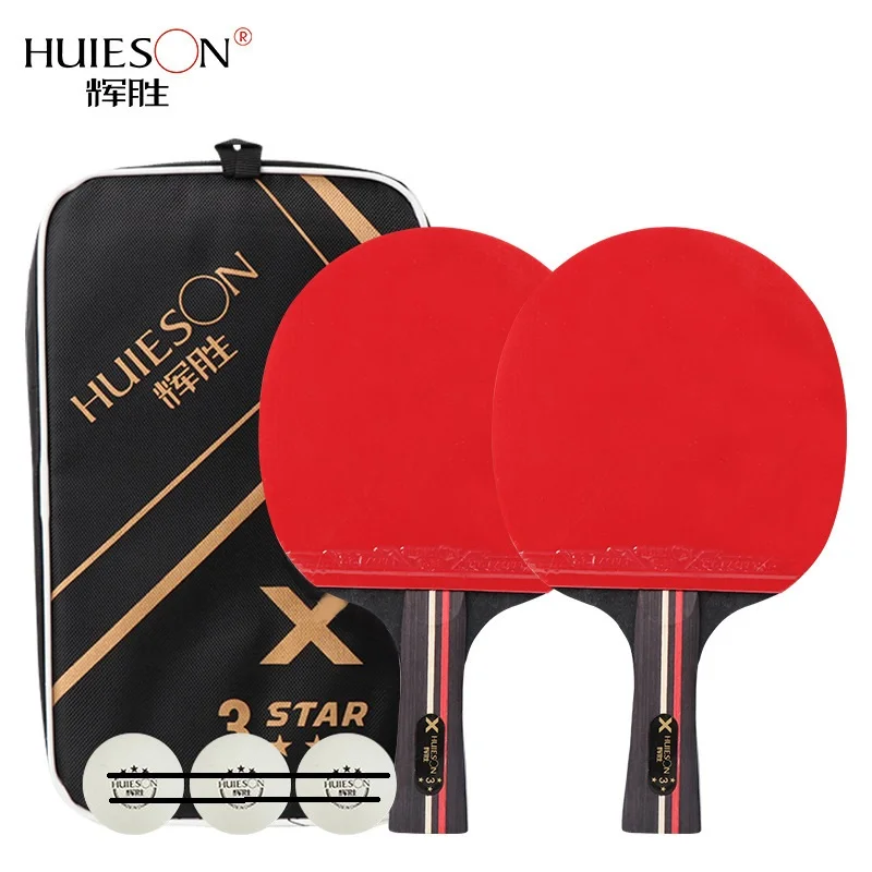 Huieson 3 Star Table Tennis Racket Pure Wood Base High-Resilience Beginner Leaner Pingpong Ball Paddle Set