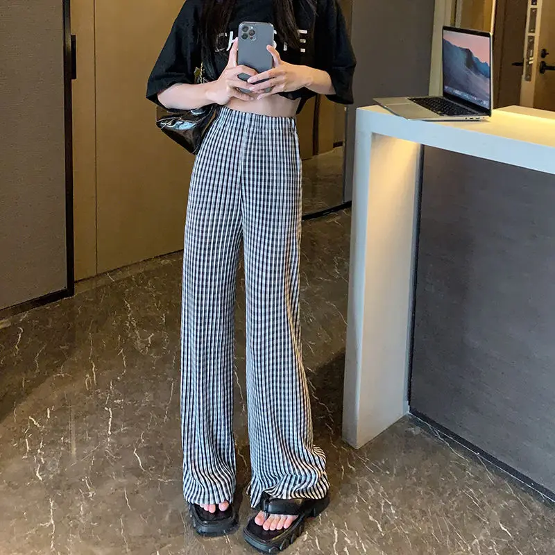 Wijde pijpen lange damesbroek elastische taille feest geruite Y2k streetwear originele kleding broek casual katoenen G-broek voor dames