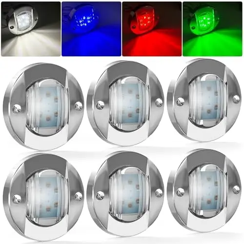 

6Pcs 6LED RGBW Marine Courtesy Lights - 4-Color 3" Waterproof Deck Navigation Lights for Boats