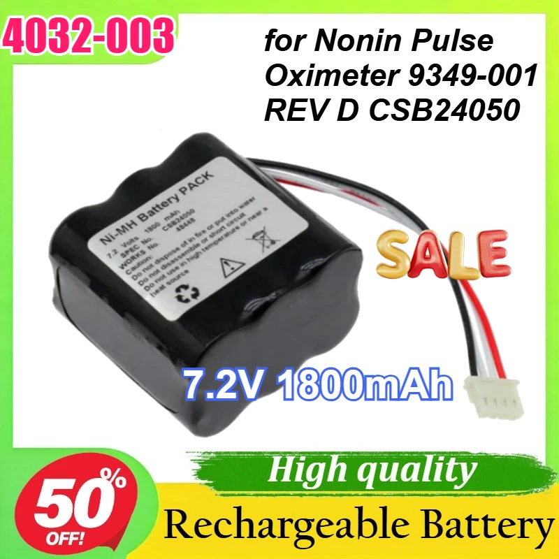 

4032-003 for Nonin Pulse Oximeter 9349-001 REV D CSB24050 Medical Ni-MH Battery