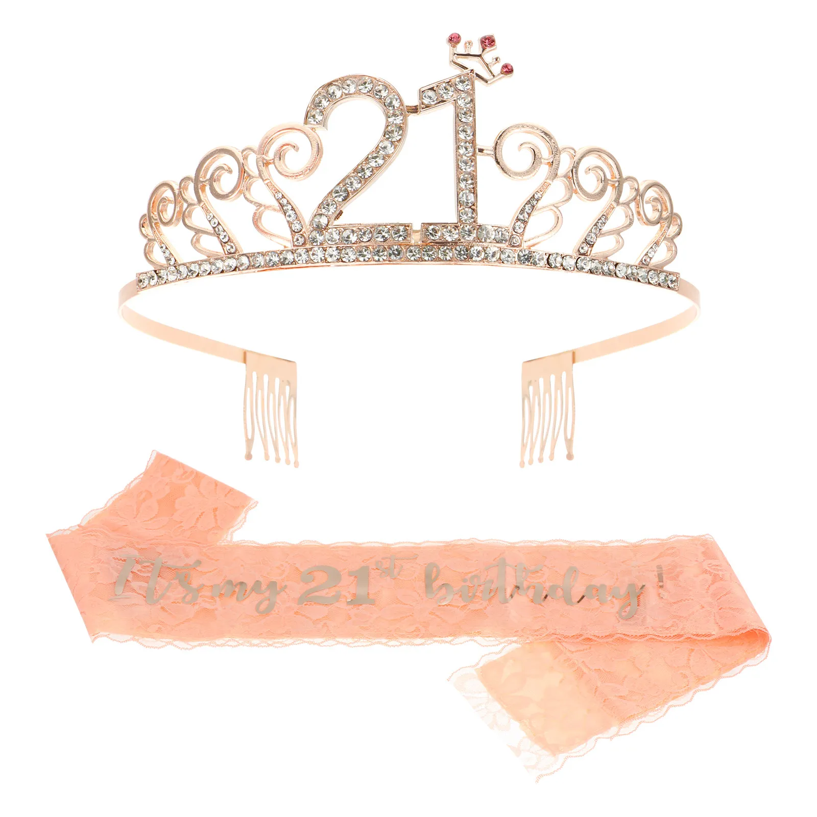 

2Pcs Girls Birthday Party Crown and Sash Set Adjustable Glitter Hair Band with Birthday Lettering Perfect Party Decoration
