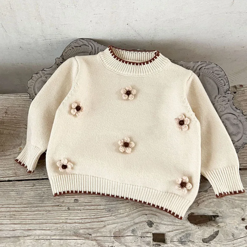 2024 New Autumn Baby Girls Knitted Clothes Newborn Baby Girls Sweater Toddler Baby Girl Knitting Pullover Tops Kids Sweater