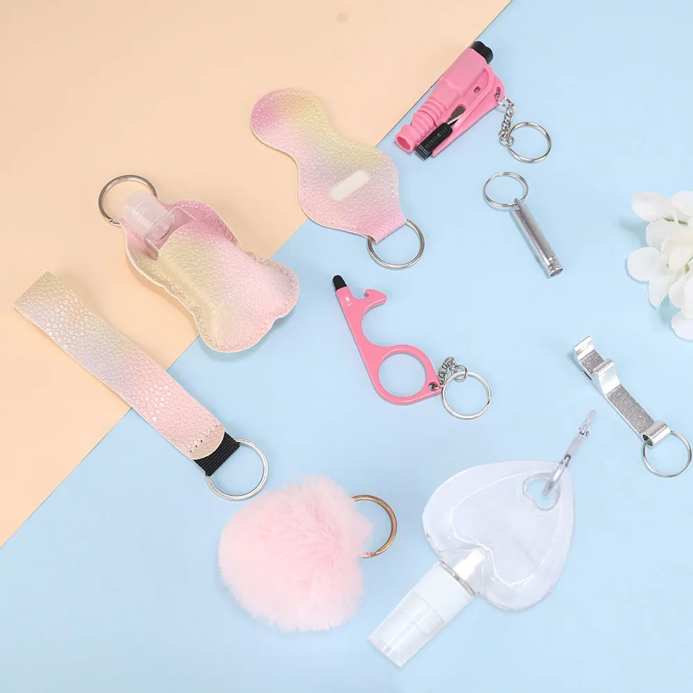 10-teiliges Selbstverteidigungs-Schlüsselanhänger-Set für Frauen, Sicherheit mit Fensterbrecher, Sprühflasche, Lippenstifthalter, Zubehör, Geschenke – Detail 4