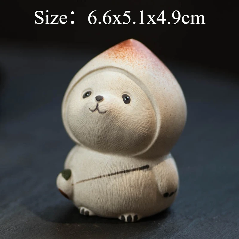 1 PC Panda Peach Miniature Ornament Creative Peach Teapot Lid Rest Handmade Ceramic Animal Tea Set Accessory For Home Decoration