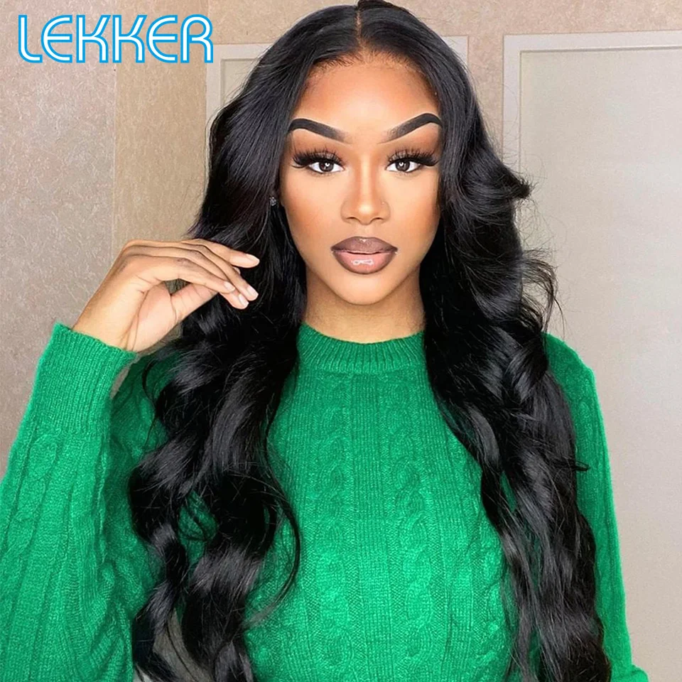 Lekker-Wavy Lace Front Perucas para Mulheres, 100% Cabelo Humano, Cabelo Remy Brasileiro, Onda Corporal, Parte Média Lace, Longo, T Part, 13x1, 28"