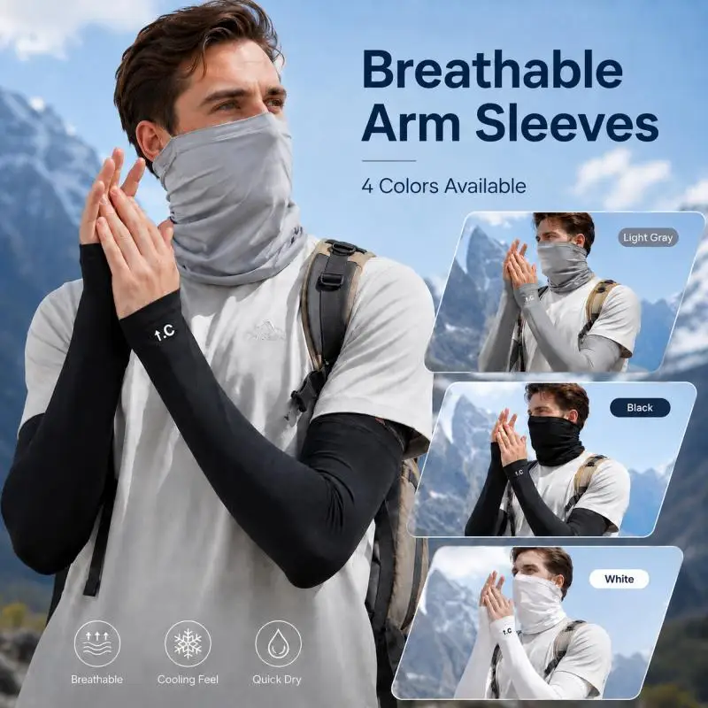 

Cooling Arm Sleeves with Face Cover 4 Colors Breathable Quick Dry Stretch Sun Outdoor Cycling Fishing Running