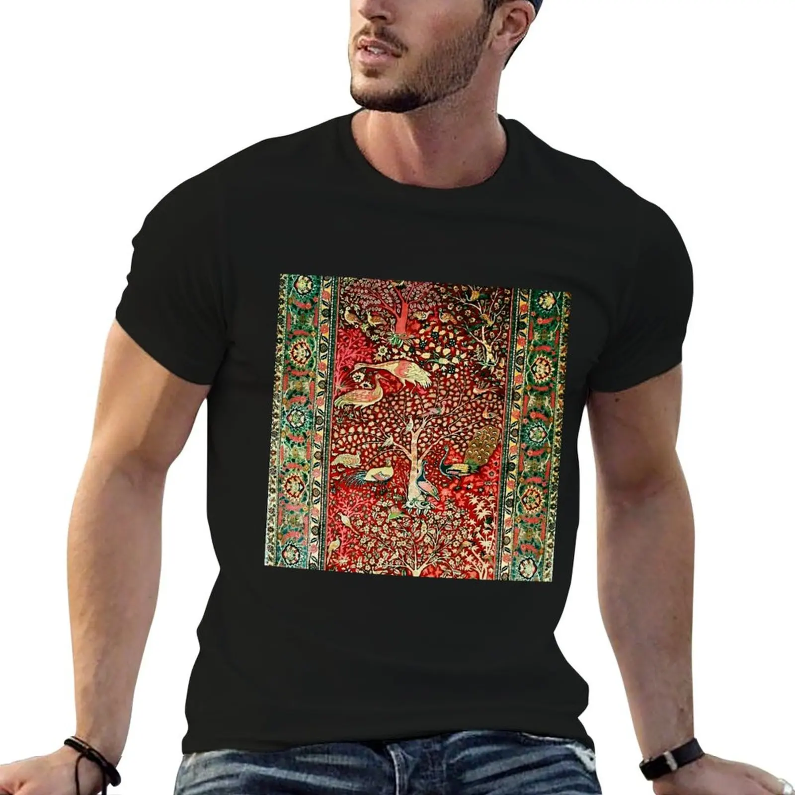 

Antique Persian Rug Bird Tree Flowers ca. 1600 Print T-Shirt anime tshirt t shirt man plain T-Shirt