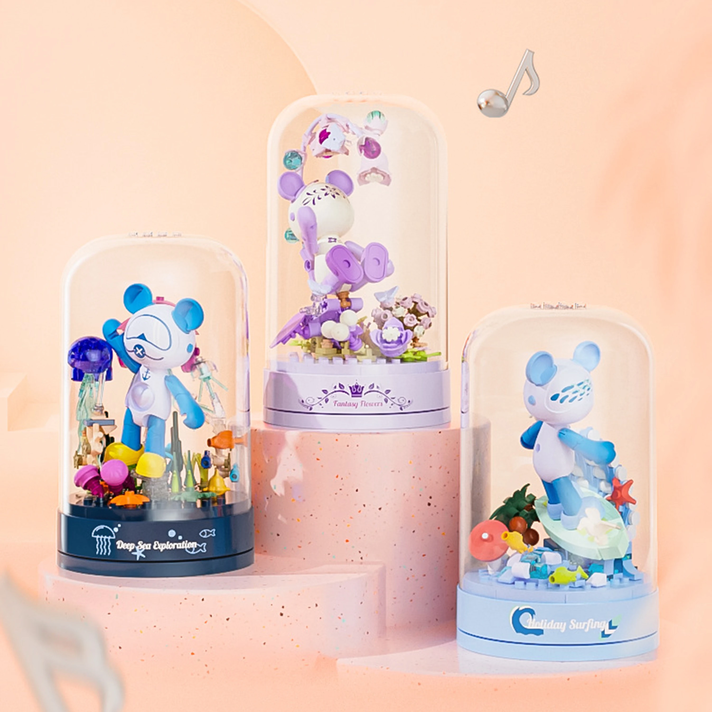 صندوق تشغيل الموسيقى الدوار بين النجوم، مكعبات بناء DIY، لعبة تعليمية إبداعية هدية للأطفال والأطفال