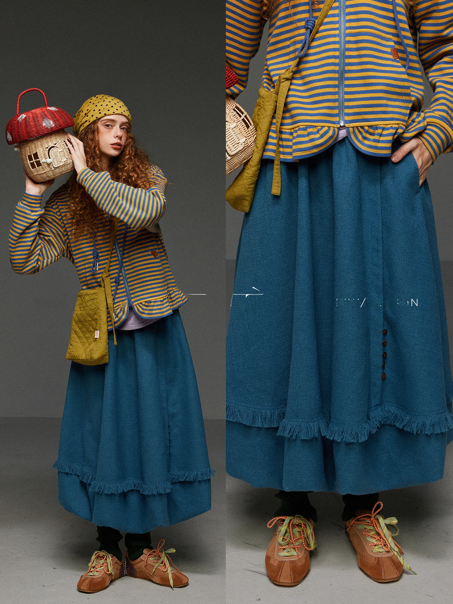 High Waist Blue Floral Print Half Body Skirt Women's Casual Fashion Spring Season TNIT Brand Girls' Skirt Loose Fit Style