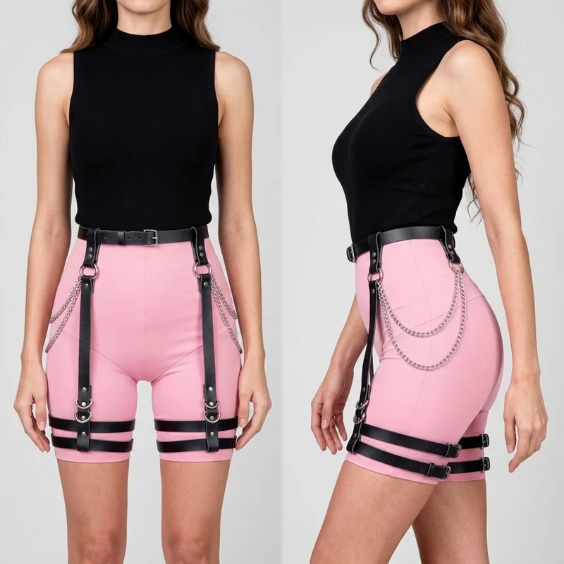 Women Leather Waist Chain Belt Metal O Rings Layered Tassel Harness Gothic Punk Thigh Garter Party Body Jewelry Adjustable