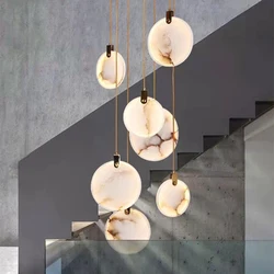 Modern Marble Indoor Pendant Lamp Round Stone Metal Material Hanging Light LED Home Decoration Hotel Lobby Chandelier