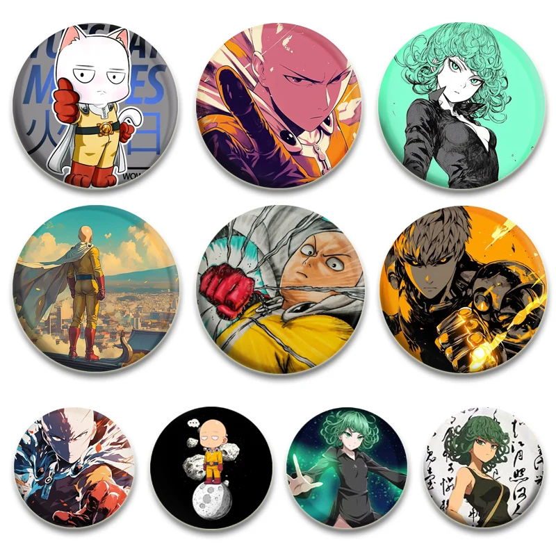 Anime One Punch Man Brooches Saitama Genos Jenos Sonic Tatsumaki Fubuki Garou Cartoon Badge Pins Cosplay Souvenir Fans Gift