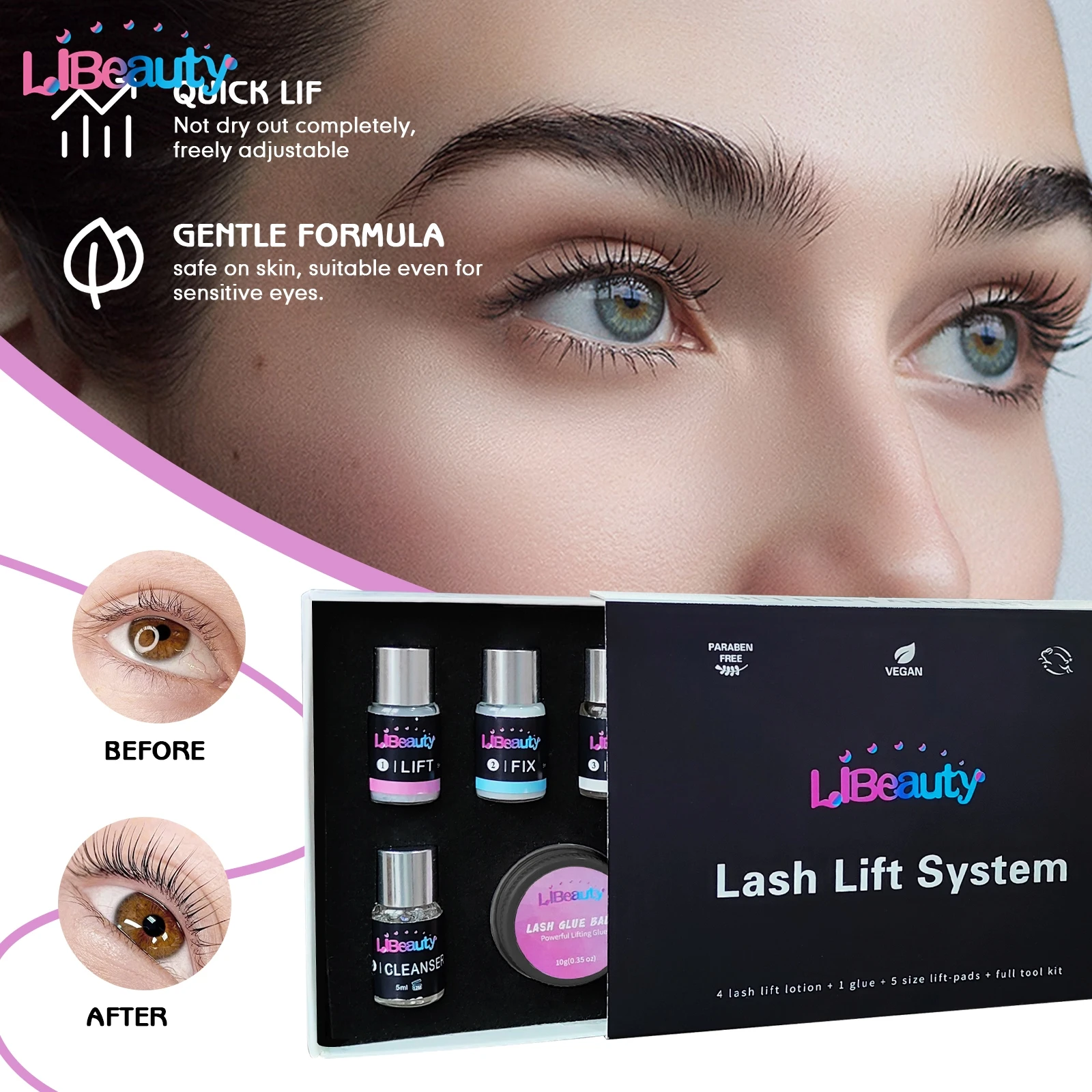 Libeauty-Kit de Levantamento de Pestanas, Lash Lift Glue, Perming de Pestanas, Enhancer, Curling, Eye Lash Maquiagem Ferramenta, 10g, 5-8 Mins