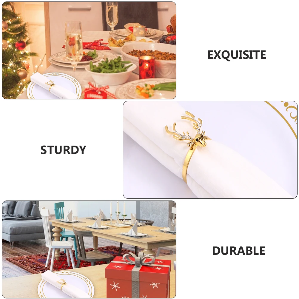 

4Pcs Adorable Deer Napkin Rings Xmas Dining Table Decors Sturdy Eco Friendly Napkin Ring Alloy Buckle Xmas Dining Table Decors