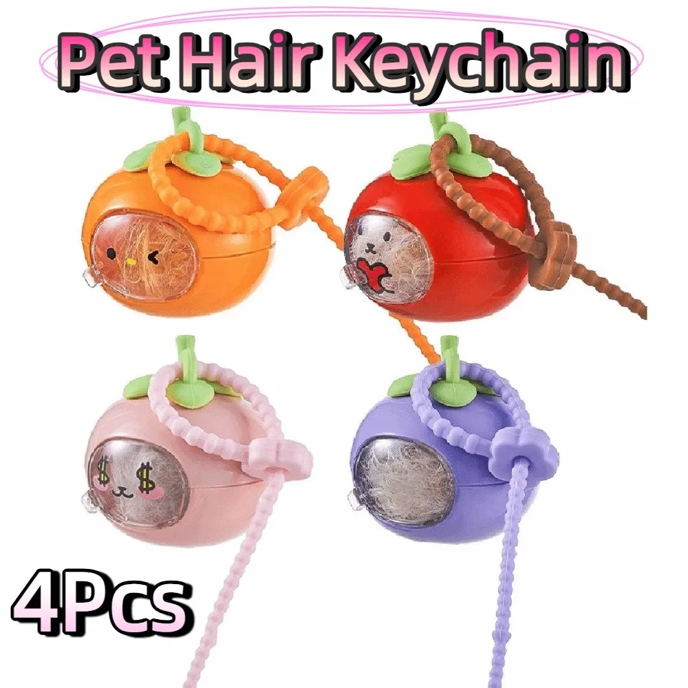 

4Pcs Creative Pet Hair Keychain Transparent DIY Pet Memorial Key Ring Portable Moisture Proof Cat Hair Storage Box