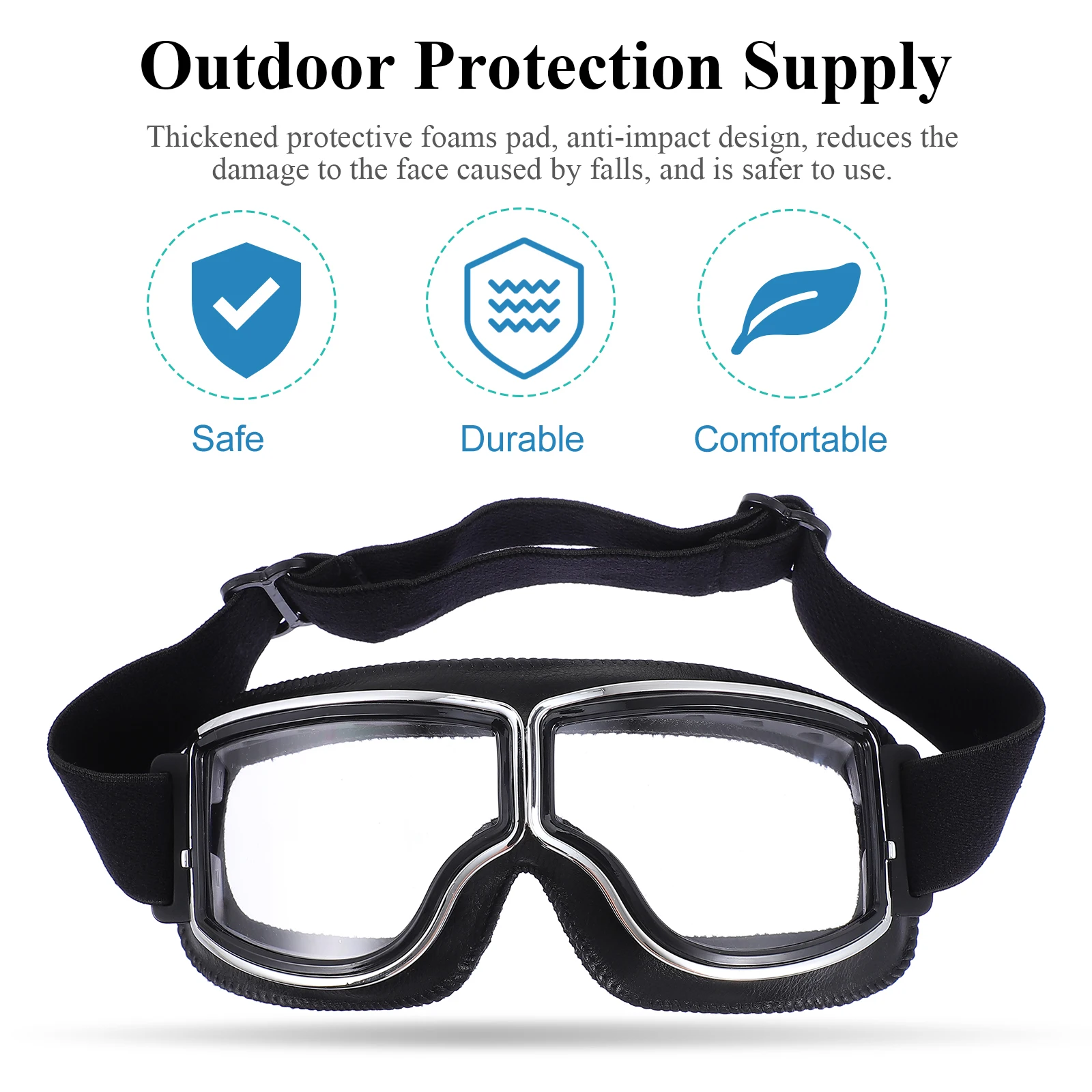 

Motorcycle Goggles Windproof Sun Glasses Riding Eyewear Cycling Strong PC Lenses Frames Adjustable Straps