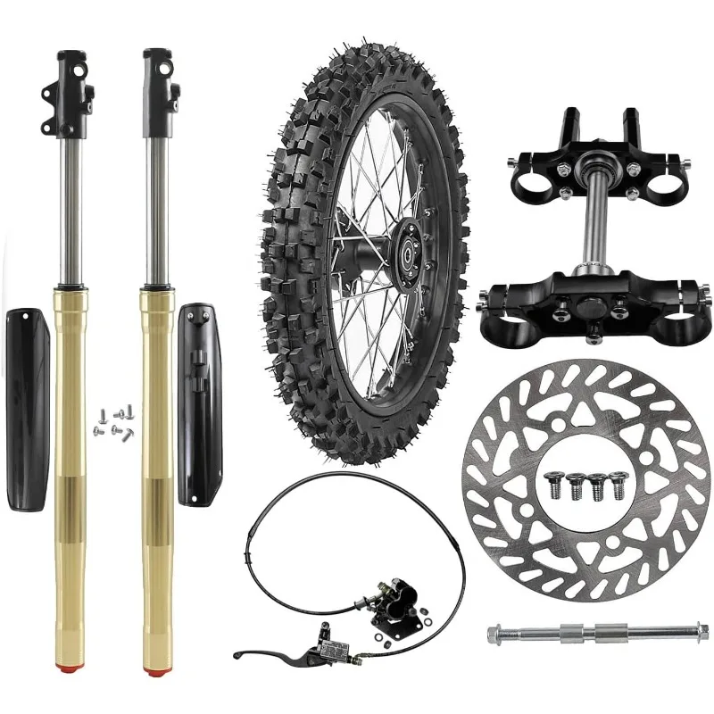 

Complete 17" Front Wheel Disc Brake Kit Front End, 70/100-17 Wheel Tire and Rim, Tube, 31" Front Forks Shock Triple Tree
