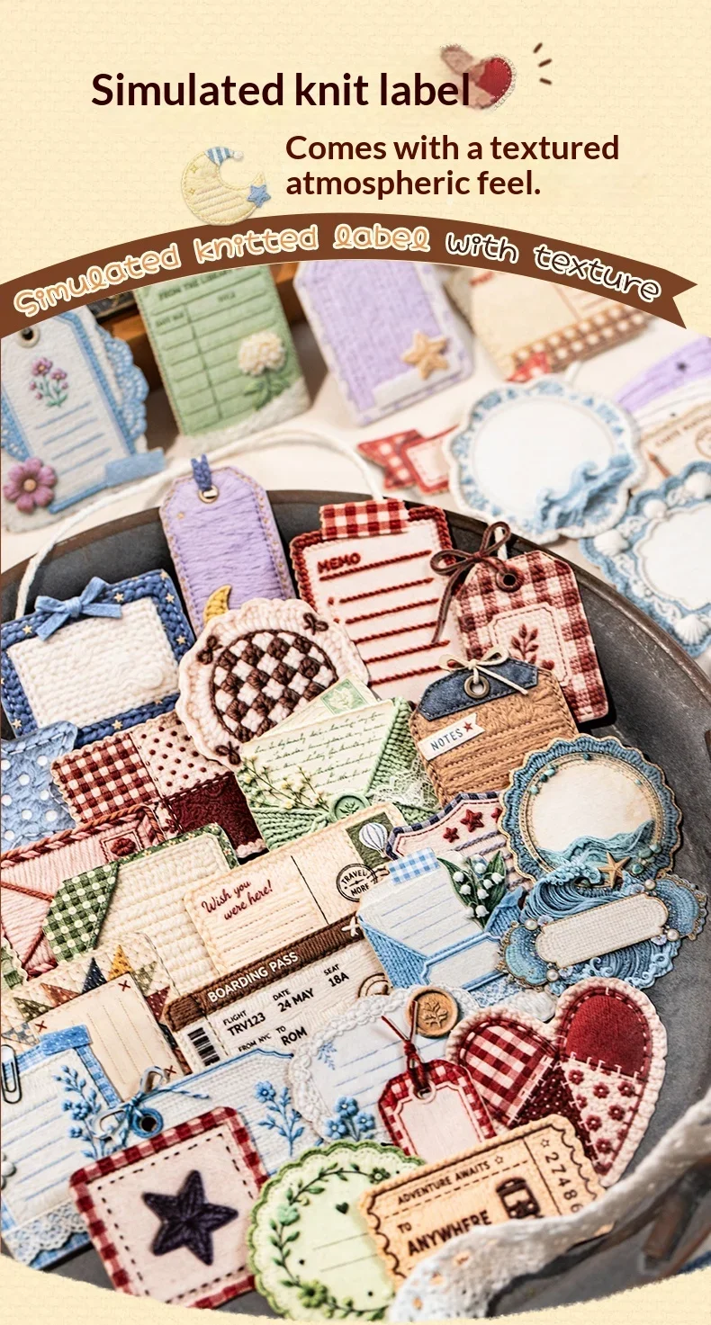 JIANWU Vintage Weave Label Relief Landscape Material Collage Scrapbooking Sticker Creative DIY Journal Stationery