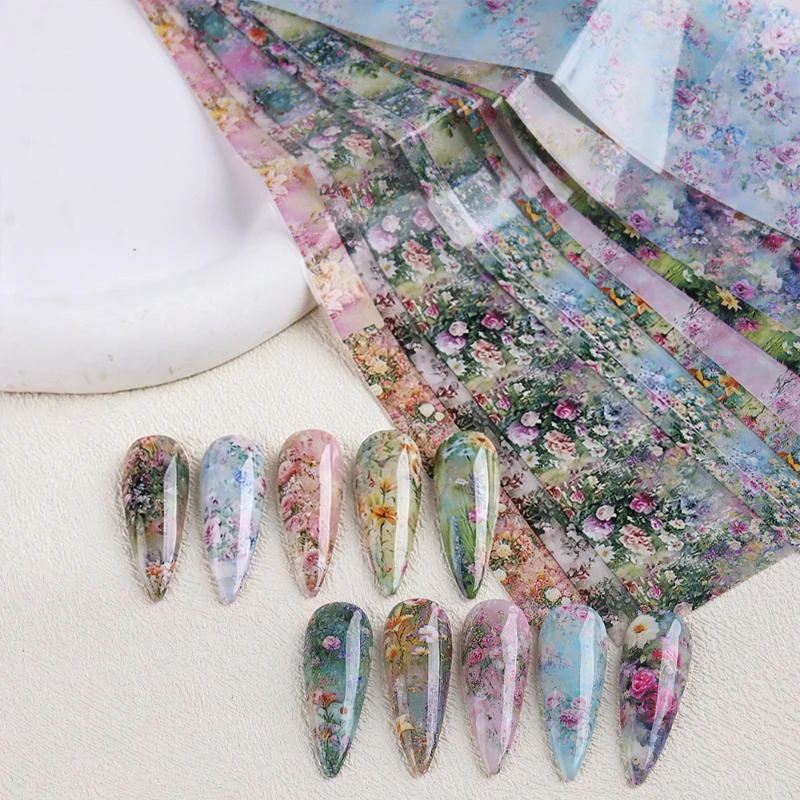 Nail Foils 10 Rolls Oil Painting Flower Rose Nail Art Transfer Paper for DIY Decorating Professional Salon Use