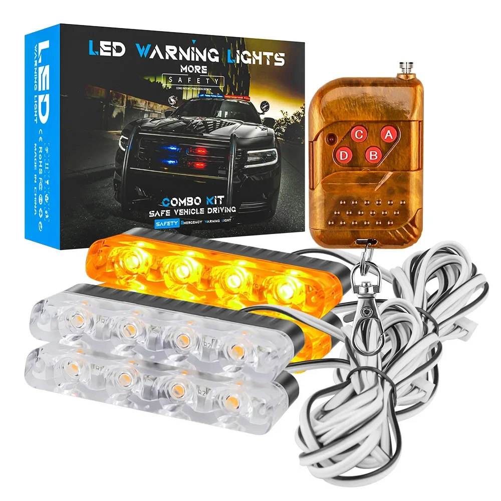 Wireless remote control 4pcs one tow four LED car network burst flashing light warning light grille clip light 4*4led