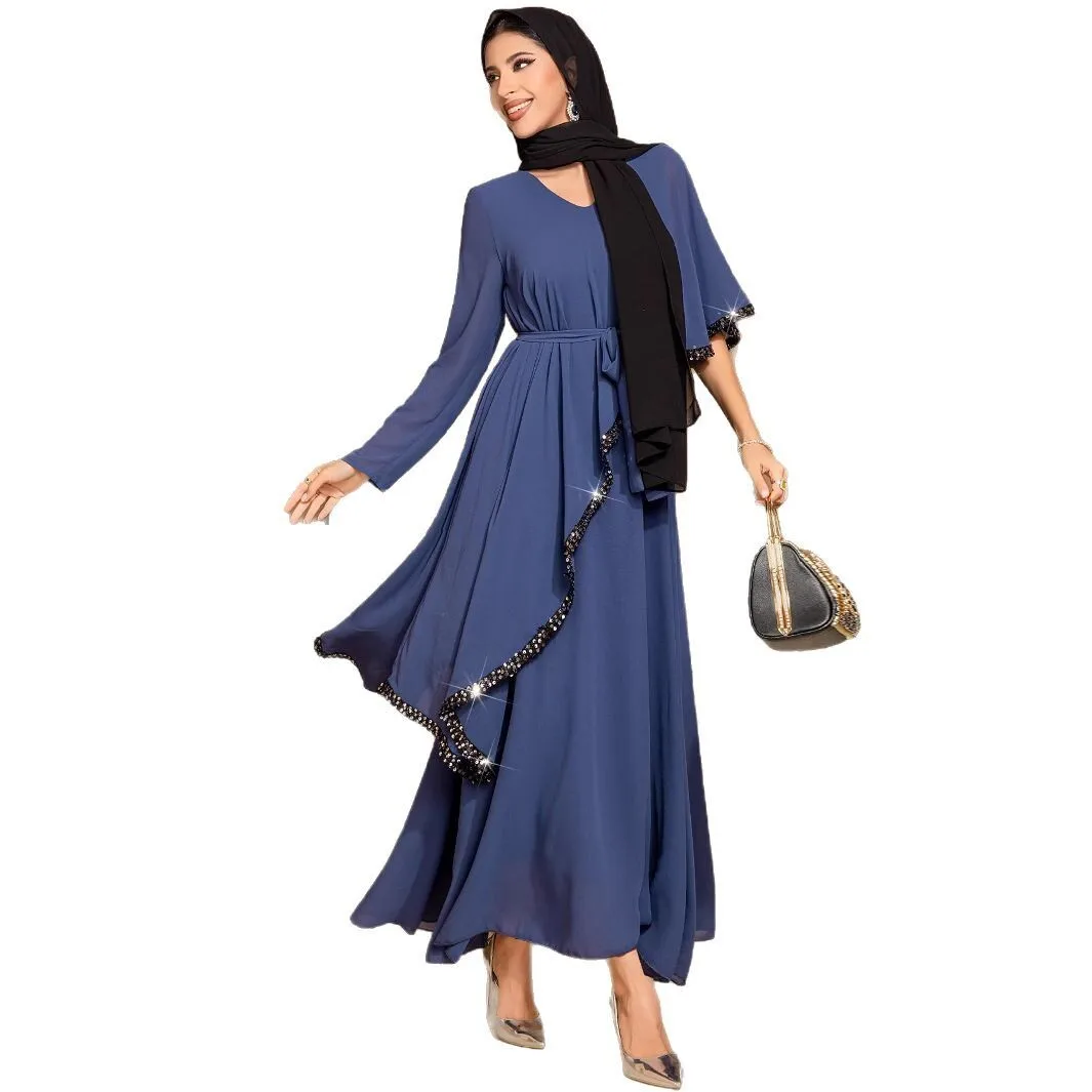 Ba9013 camada dupla chiffon irregular fino branco capa vestido para festa reunião temperamento vestido robe feminino