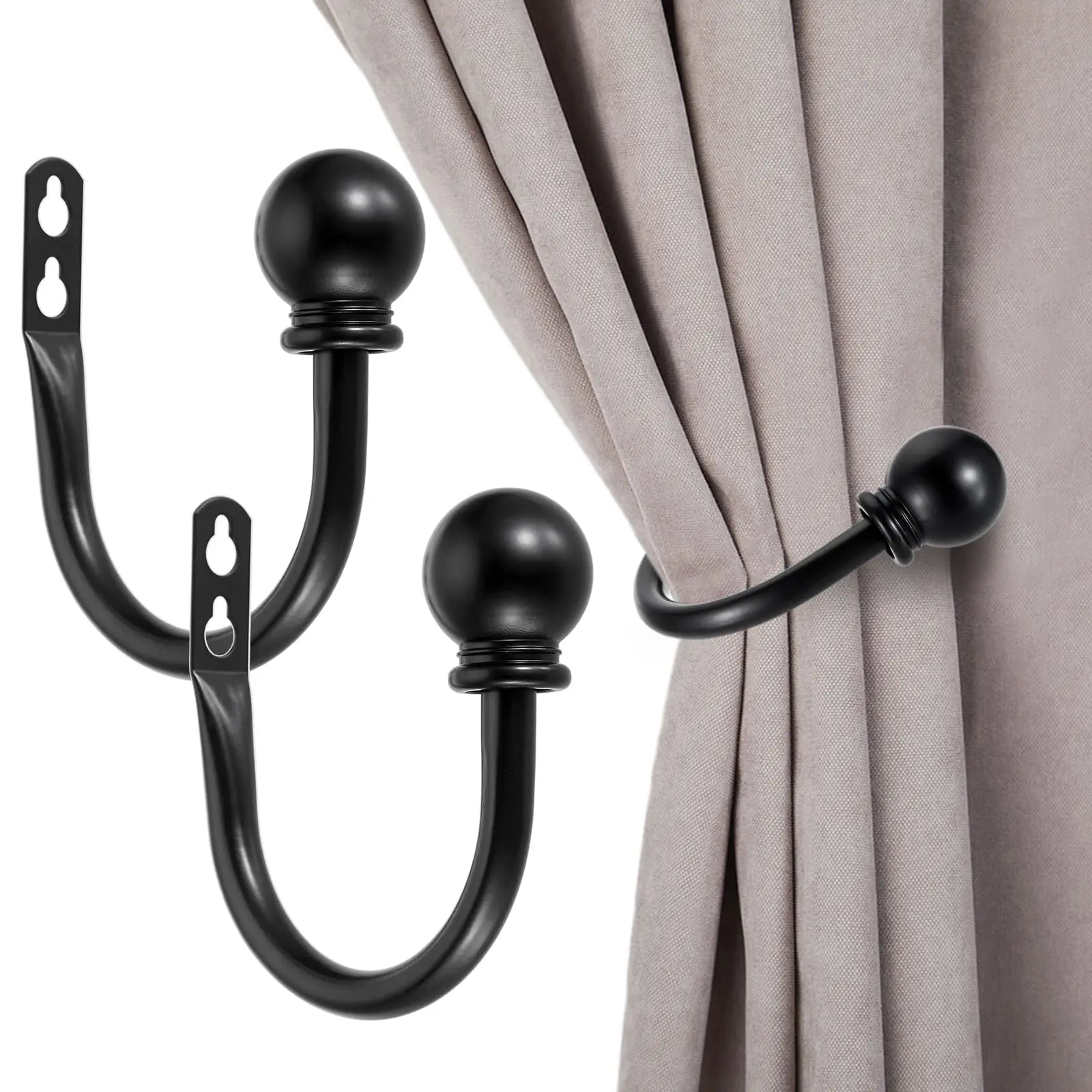 2PCS/Set Curtain Holdbacks Wall Mounted Curtain Hooks Holders Window Drapery Tiebacks for Bedroom, Livingroom, Office Come