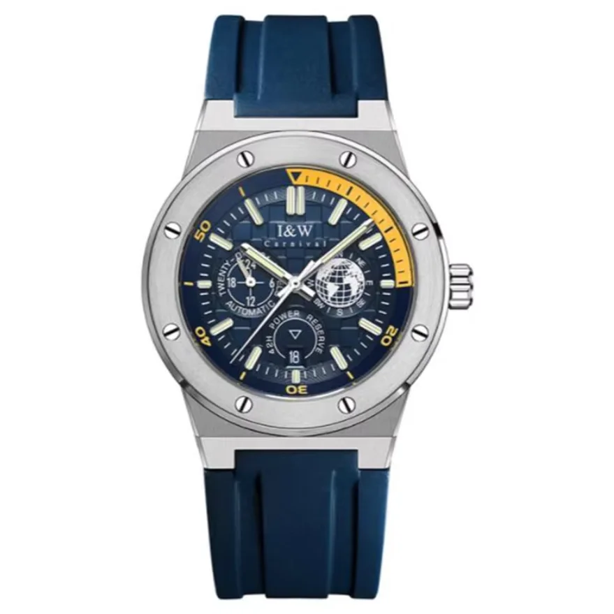 Carnival Men Automatic Watch Pilot 42mm Mechanical Wristwatch Sapphire Luminous 50m Waterproof Power Reserve 24 Hours Dial