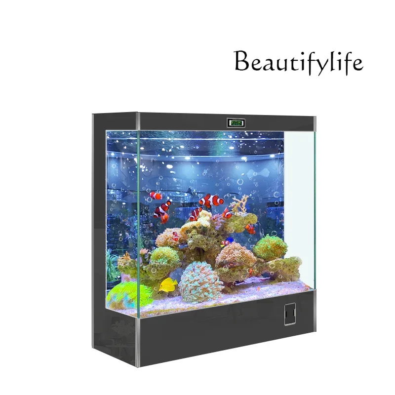 qw Fish tank household small and medium square against the wall large back filter ecological landscaping Jinlong fish tankqw