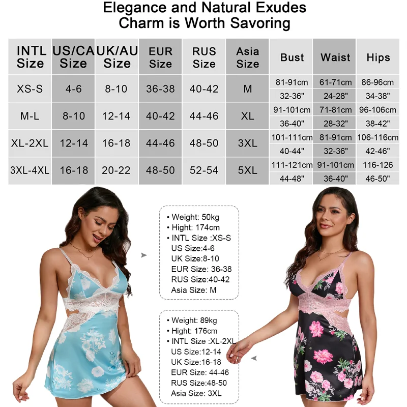 Ohyeahlady Lace Casual Pajamas Sexy Print Nightgown Plus Size Fashion Lingerie Backless Babydoll Set Lady Mini Deep V Nightdress