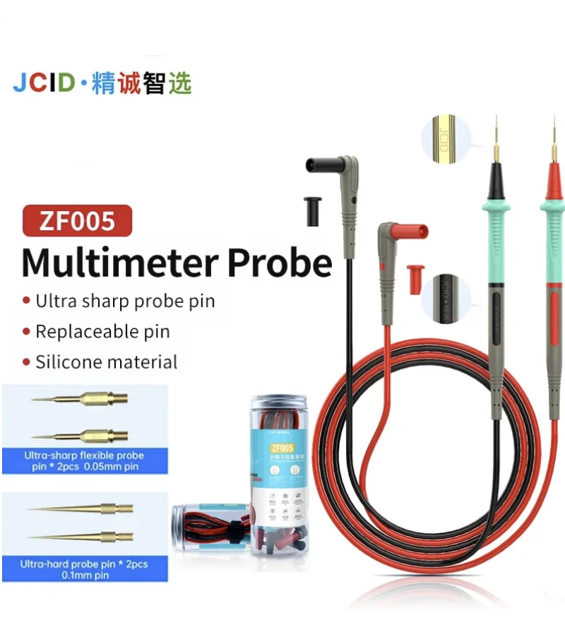 JCID ZF005 Multimeter Pen Ultra-Sharp Pin-Type Multimeter Probe 0.05MM Soft Anti-Scalding Silicone Wire for Digital Multimeter