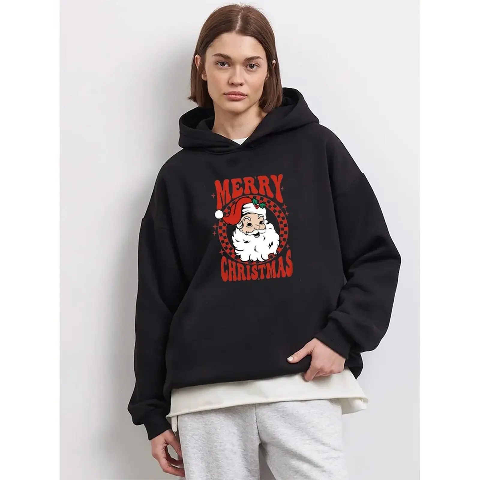 

Women's Winter Casual Printed Pattern Comfortable Fabric Merry Christmas Santa Print Hoodies Long Sleeve Tops Hoodies