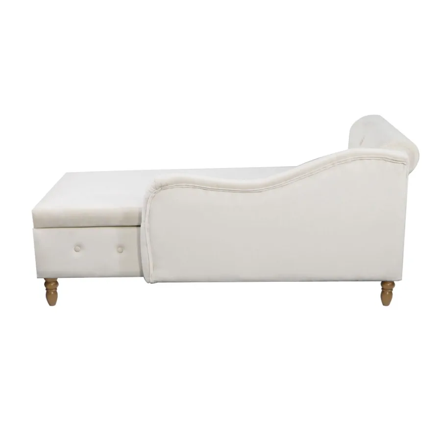 Beige Chaise Lounge Indoor Velvet Lounge Chair for Bedroom with Storage and Pillow Modern Upholstered Rolled Arm Chase Lounge f