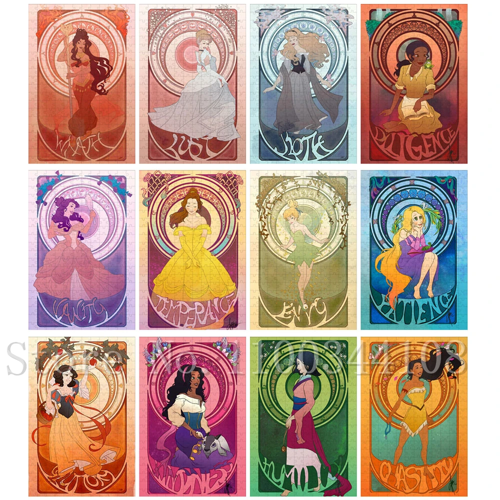 Disney Princess Tarot Jigsaw Puzzles 300/500/1000 Pieces Anime Characters Wooden Puzzles for Girls Handmade Crafts Unique Gift