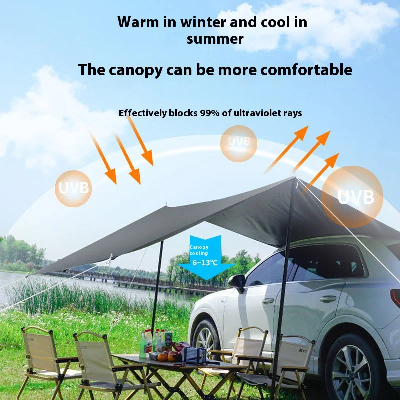 

Портативный автомобильный боковой тент, водонепроницаемый солнцезащитный козырек, навес для кемпинга, уличное укрытие, защита от ультрафиолета, автомобильная теневая палатка для кемпинга