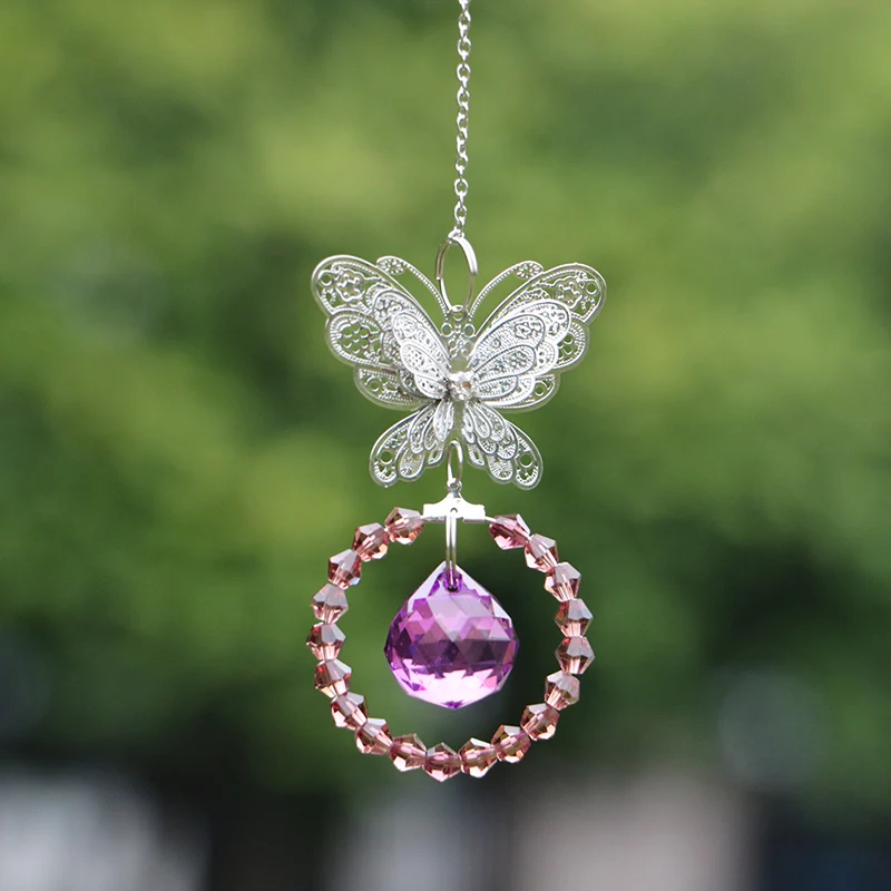 1PCS Butterfly Suncatcher Crystal Prism Ball Pendulum Feng Shui Pendants Hanging Rainbow Sun Catcher Window Garden Decor