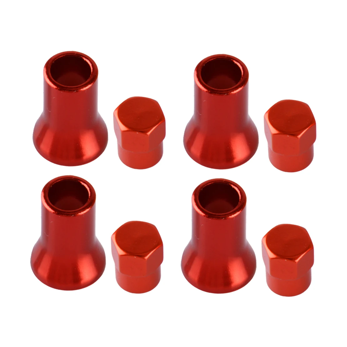 4 Sets Red Universal Car Tire Wheel Stem Air Valve Hex Cap Sleeve Cover Aluminum Alloy