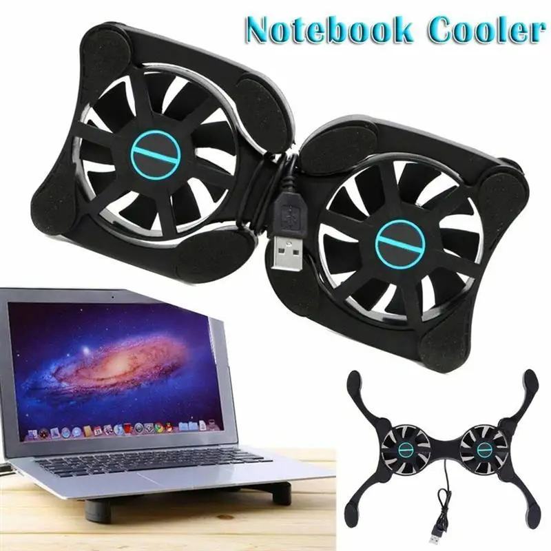 Foldable USB Cooling Fan CPU Cooler Mini Octopus Notebook Cooler Pad Quiet Stand Double Fans for 7-15 inch Notebook Laptop