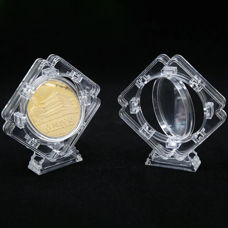 @*Clear Plastic Rotatable Coin Display Stand, 45mm Round  Coin Holder, Collectible Card Chuck Showcase