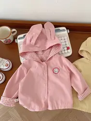 Girls' Baby Hooded Coat Spring and Autumn New Windbreaker Children's Clothing Autumn Baby Outerwear Two sided Jacket