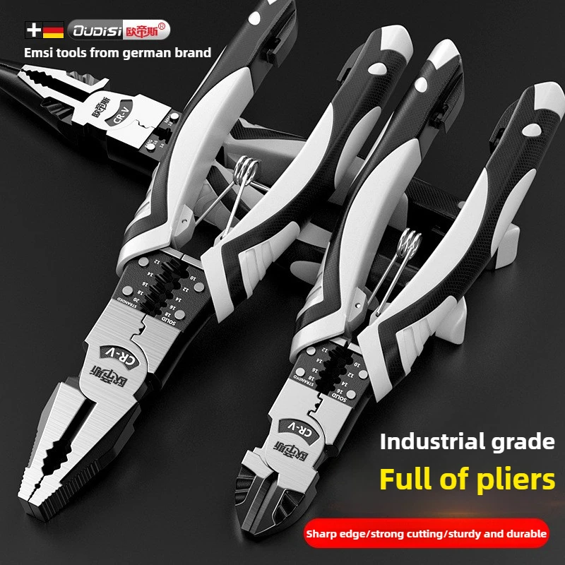 Industrial Grade 9 Inch Diagonal & Needle-Nose Pliers Multi-Functional Wire Stripping Chromium-Vanadium Steel Tool for Professio